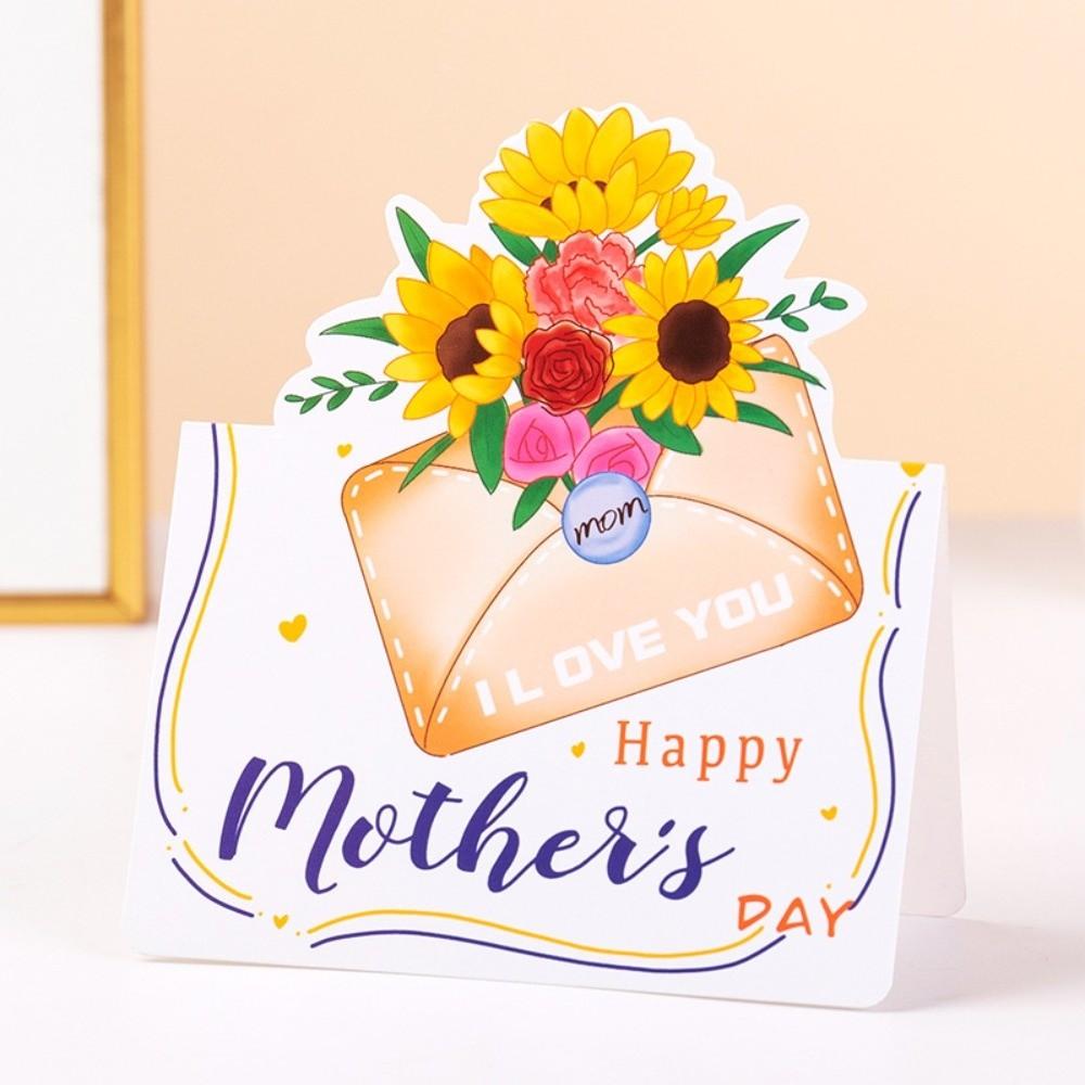 10pcs Folded Design 3D Floral Greeting Cards Floral Pattern Mother's Day Card Father's Day