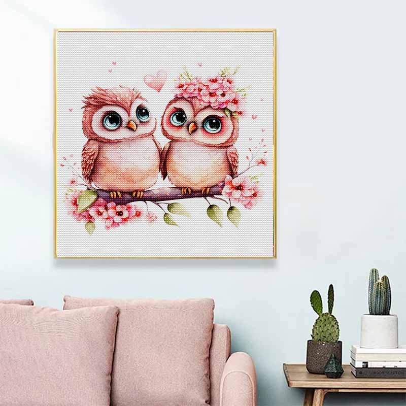 New Arrival 5D DIY Full Circle Diamond Painting "Pink Owl Couple" Embroidery Cross Stitch Home Decor Gift