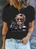 Design Stretch Summer Spring Allseasons Nontransparent Material Women's Graphic T-Shirt Sleeve Cartoon Motorcycle