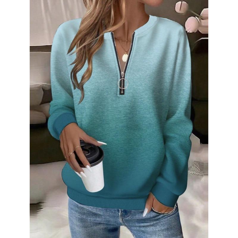 Women's Sweatshirt Casual Half Zip Collar T-Shirt O-Neck Long Sleeve Pullover 3D Print Tops