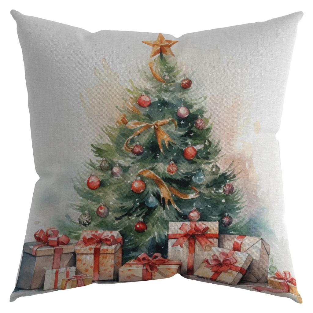 Christmas Pillowcase Watercolor Elk Snowman  Tree Fireplace Printed  Sofa Cushion Cover New Year Home Decor