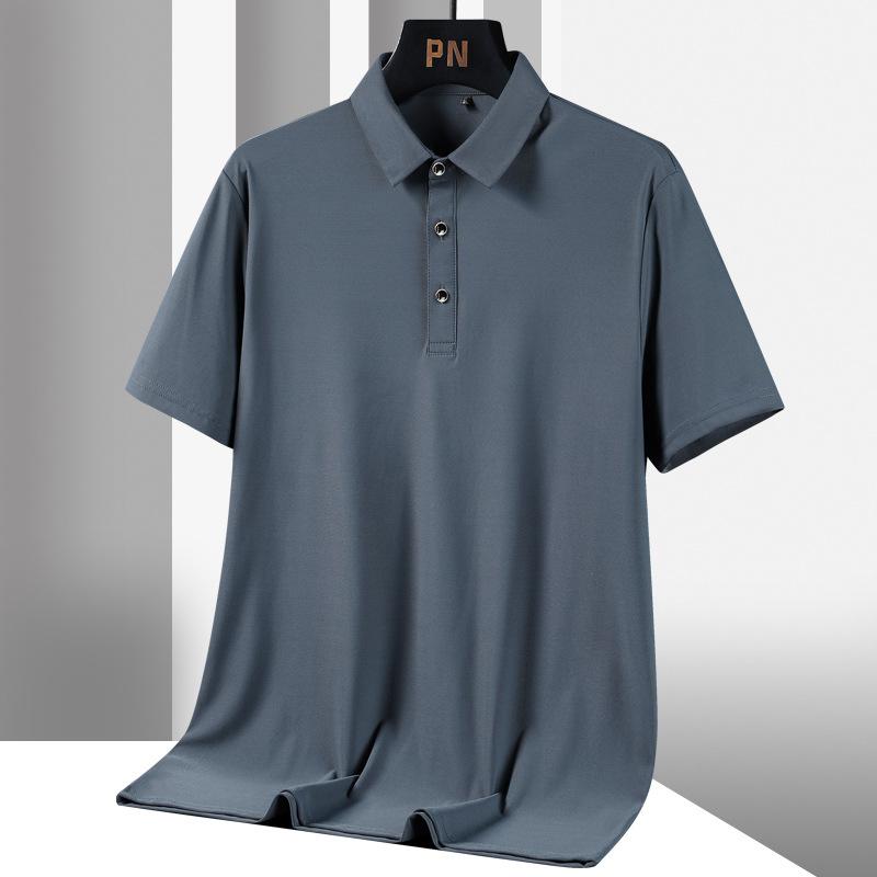 Ice Silk Polo Shirt Men's Short Sleeve Large Thin T-shirt Cool Relaxed Polo Neck Half Sleeve T-shirt Solid Color Shirt