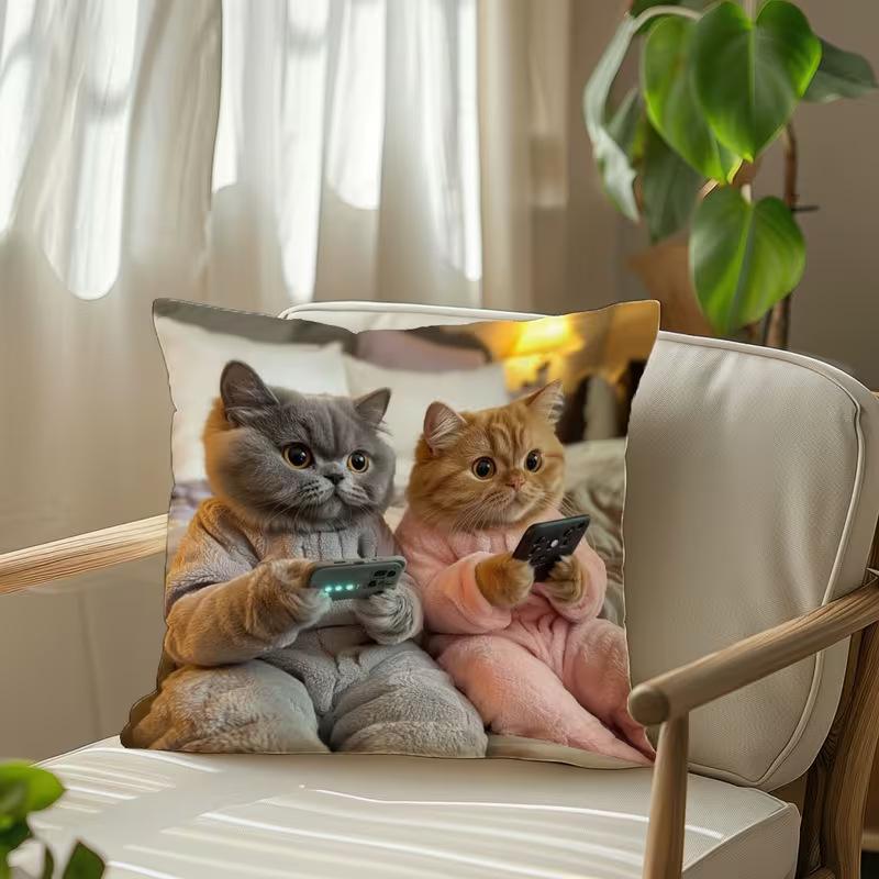 Cat Throw Pillow Cover, Cute Animal Throw Pillow, Bedroom Home Sofa Decorative Cushion Cover
