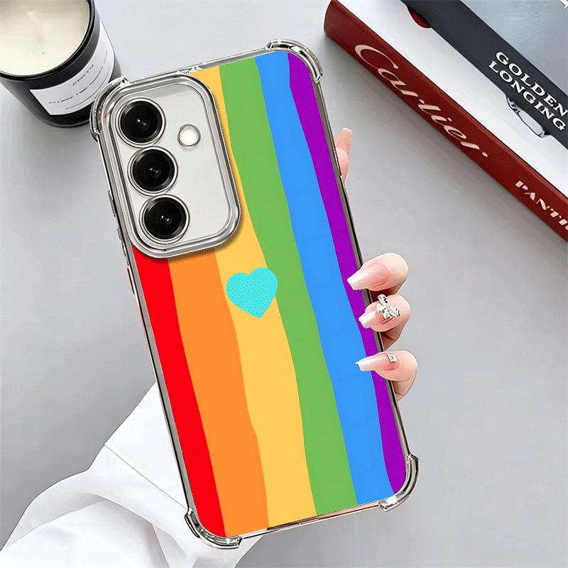 Rainbow Gradient Love Desgin Plating Phone Case For Samsung A17 A07 A37 A57 A16 A56 A15 A55 A14 A54 A13 A53 A26 A36 A25 A35 A24