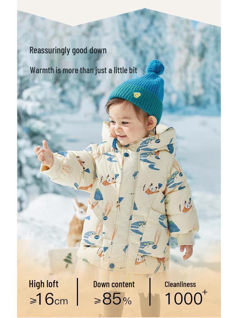2025 Tongbei Kids' Winter Down Jacket: Cartoon Design, White Duck Down, Three-Proof, Warm, Hooded, Korean Style Outerwear