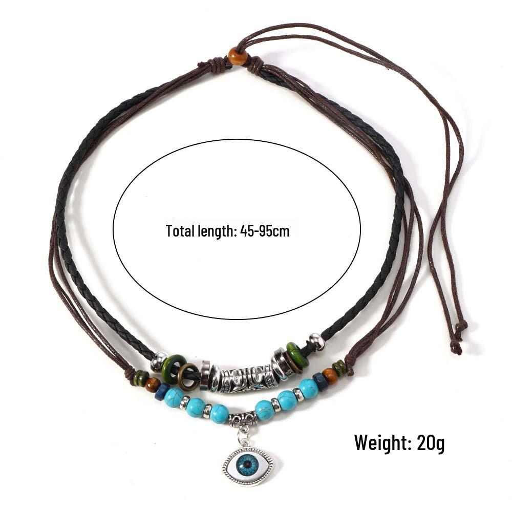 Trendy Turquoise Beaded Multi-layer Men's Leather Necklace