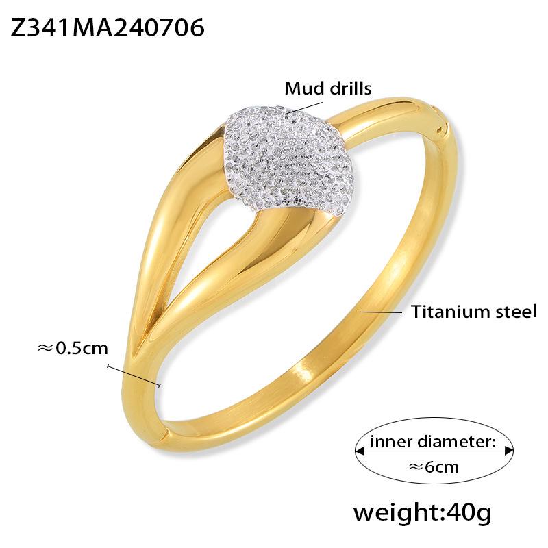 Chic Titanium Steel Bracelet with Inlaid Diamonds - Elegant, Simple Design for Women