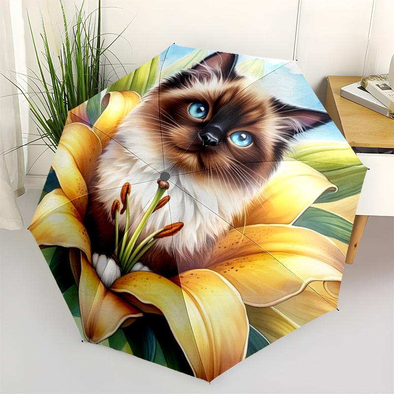 

1pc Cat FlowerAutomatic Open/close Folding Umbrella, Compact Portable Travel Umbrella, Perfect Birthday/Holiday, Cute Umbrella y051