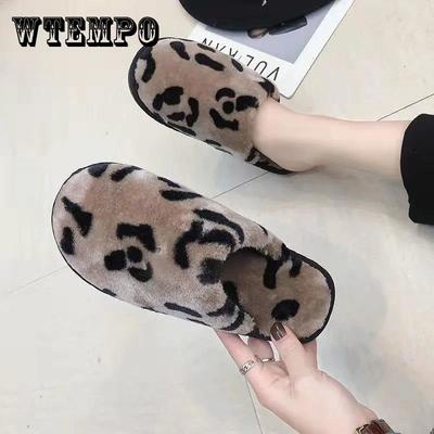 Autumn and Winter Cotton Slippers Cute Furry Cotton Slippers Leopard Print Cotton Slippers Women