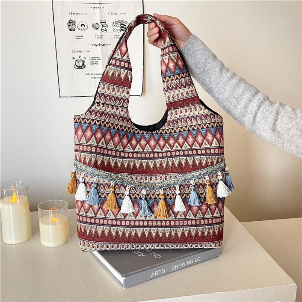 

Retro Ethnic Style Vest Bag Large Capacity Bohemian Messenger Bag Tassel Shoulder Bag Outdoor Style B