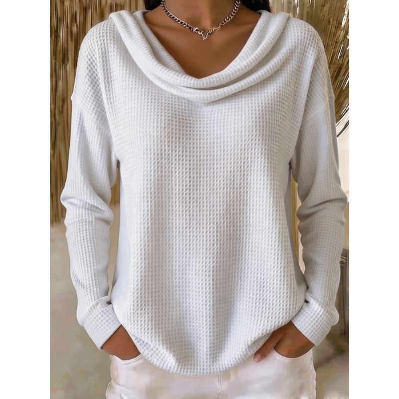 Women S Casual Loose Solid Color Mock Neck Long Sleeve Pullover Sweater