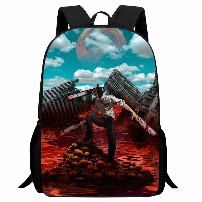 Printed Two-Dimensional Chainsaw Man Schoolbag, Primary School Student Cartoon Chaaw Man Backpack