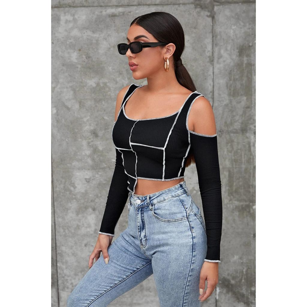 Off The Shoulder Black Blouse | Summer Ribbed Shoulderless Black Women's Blouse | Viscose Fabric Tops for Women | Gift For Lover