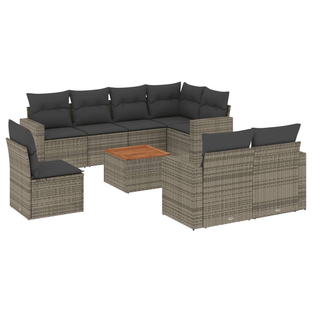 Vidaxl 9-Cz. Garden Furniture Set With Cushions, Grey, Poly Rattan