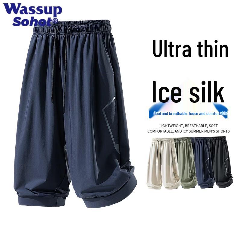 Wassup Sohot Men s Ice Silk Mesh Breathable Casual Sports Shorts M