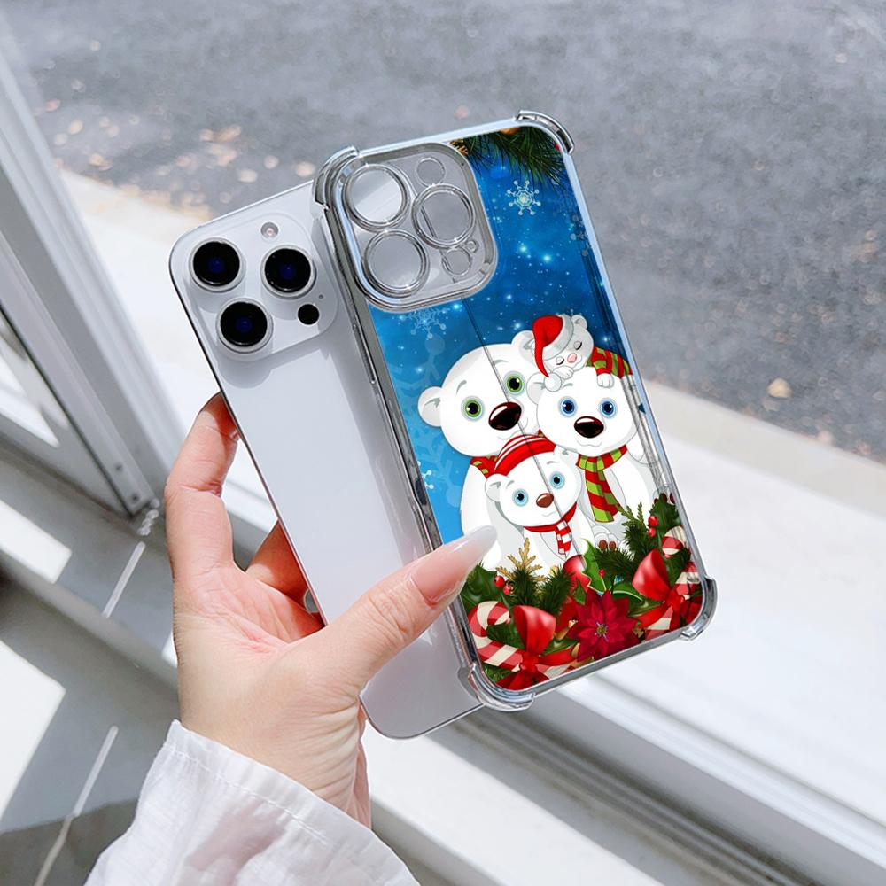 Ae110 Merry Christmas Electroplated TPU Phone Cases for iPhone 16 15 13 11 Pro Max 14 Plus 12 XR Infinix Smart 8 Tecno Four Corner Protection Cover