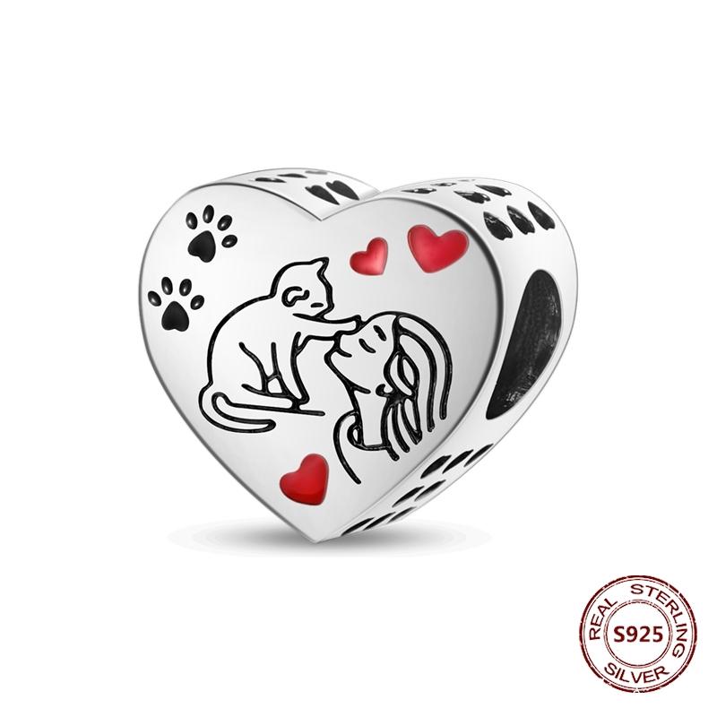 Copper Original Dog Cat Safety Chain Lazy Cat Pink Zircon Pet Paw Print Footprint Charms Fit Bracelet For Women Diy Jewelry