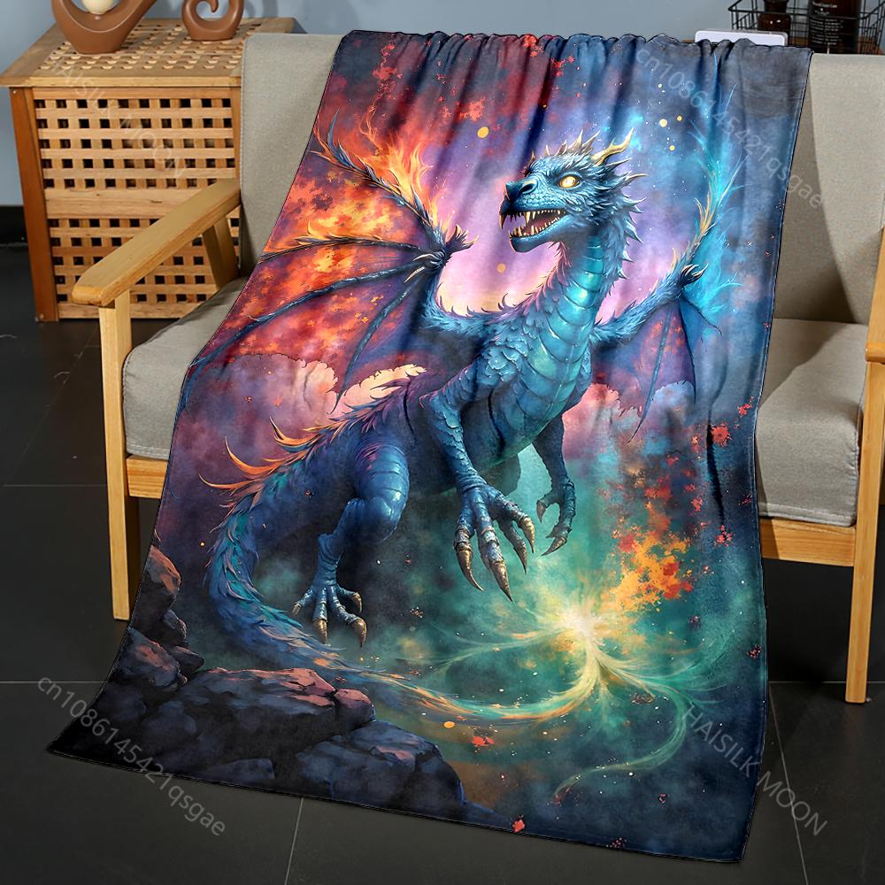 Multiple Sizes Blue Dragon with Fiery Wings Print Adult Children Warm Blankets Home Travel Car Soft and Comfortable Luxury Gifts