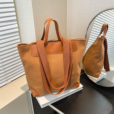 Casual draagbare damestas met grote capaciteit, eenvoudige schoudertas van effen corduroy, modieuze trendy en messenger draagtas.
