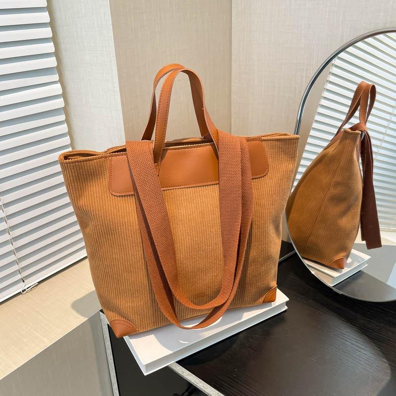 Large-capacity casual portable women's bag, simple corduroy solid color shoulder bag, fashionable trendy and messenger tote bag.