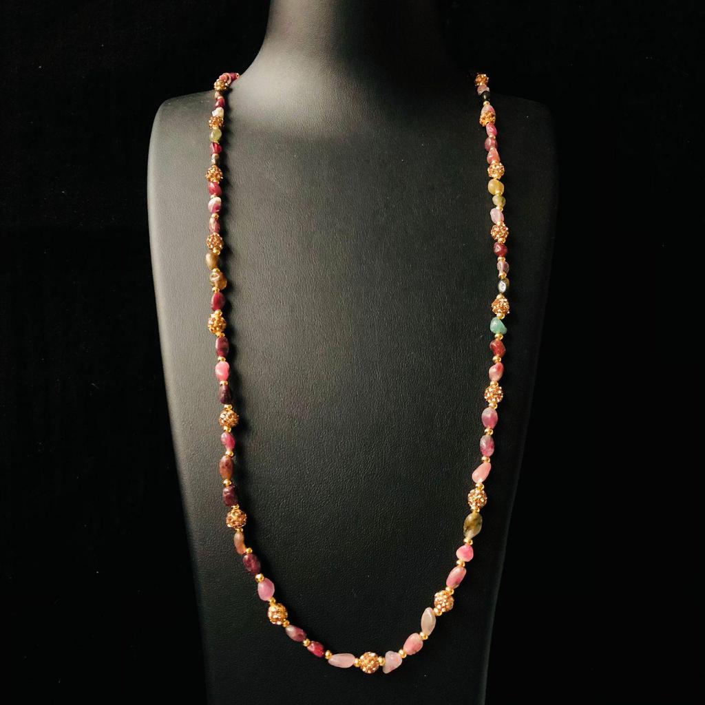 Handmade Long Tourmaline Beaded Women's Necklace Choker - Adjustable Length.