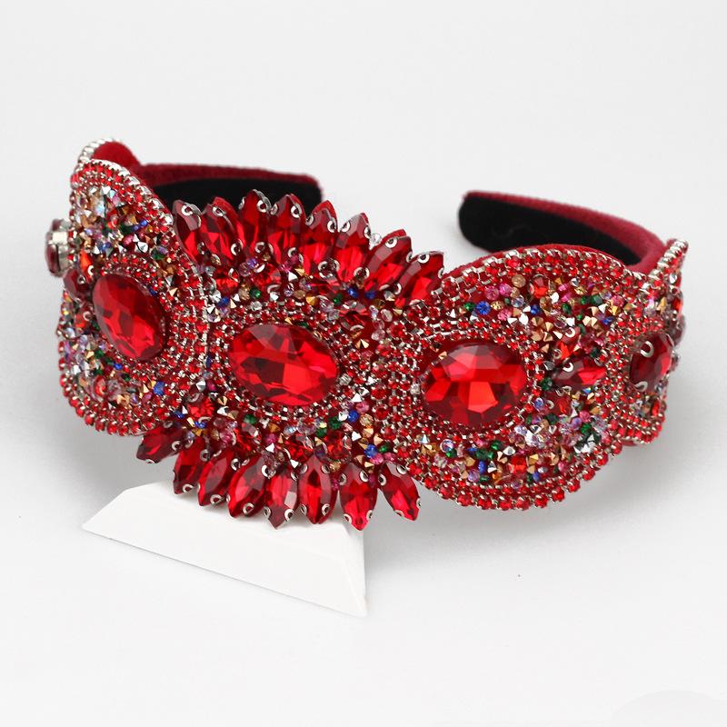

European and American Trend Fashion Heavy Industry Green Glass Drill Hoop Red Female Court Style Ball Catwalk Hair Accessories 2026 червоний