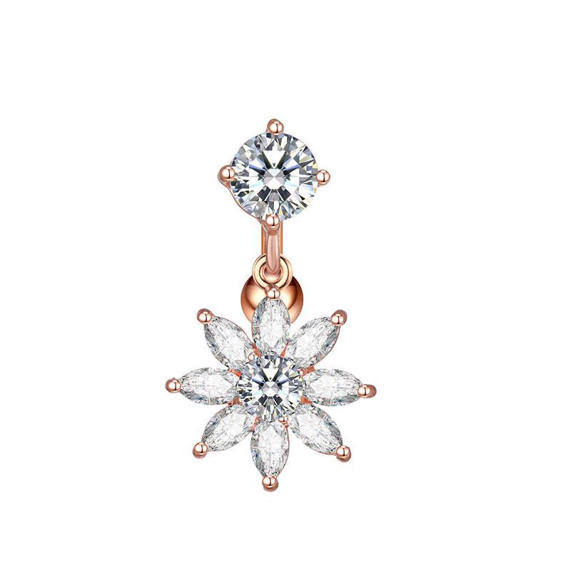Upside Down Peach Heart Teardrop Zircon Belly Button Ring, 316 Stainless Steel Navel Jewelry