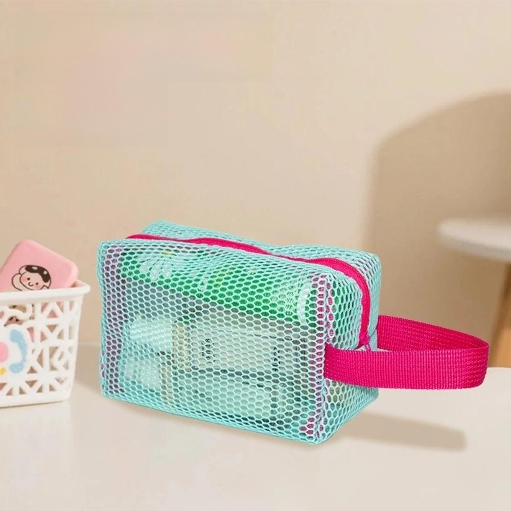 Candy Color Mesh Cosmetic Bag Large Capacity Transparent Sundries Storage Bag with Zipper Internal Pocket
