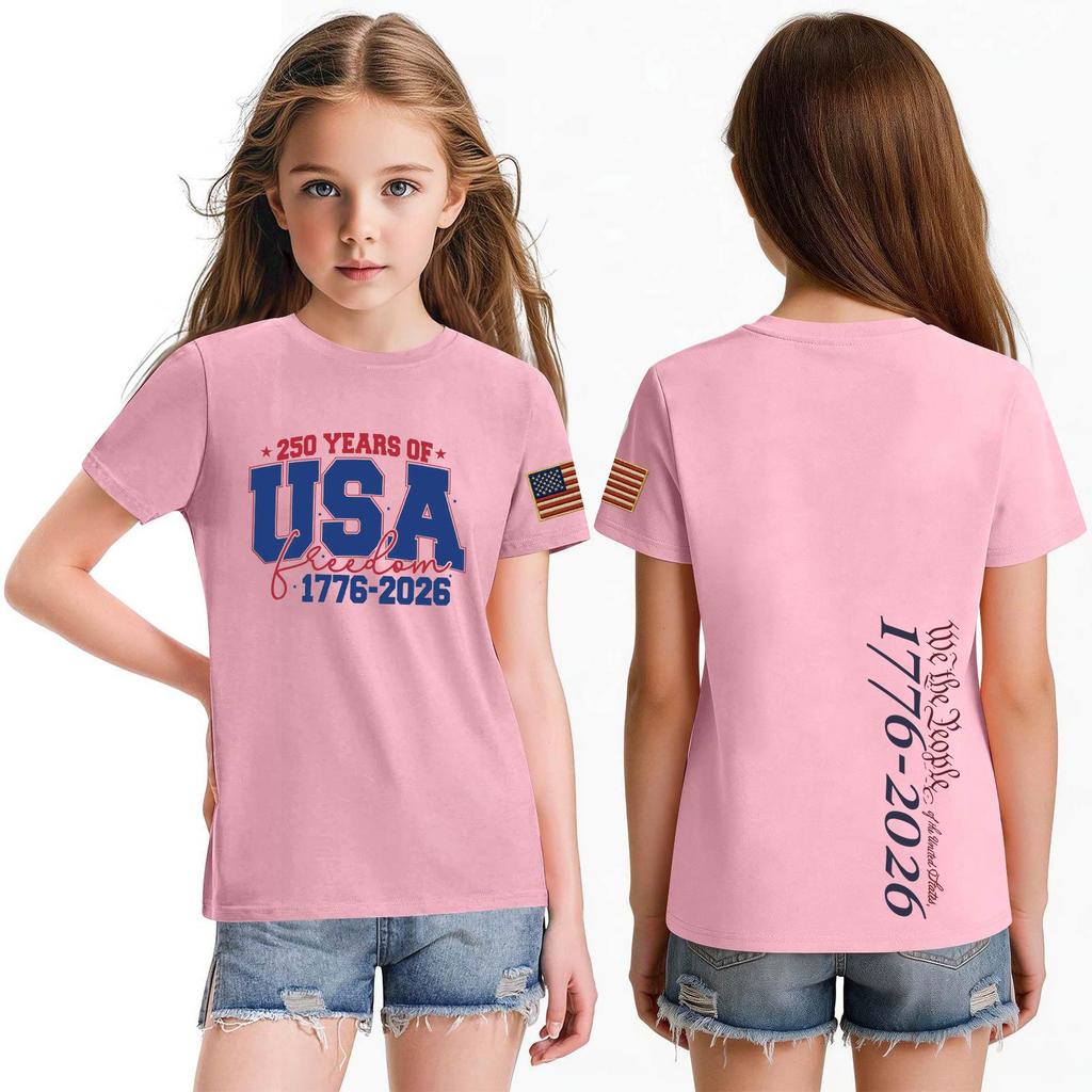 Fashionable Round Neck Short Sleeve Work Clothes Printed Tops For KID Summer Tops