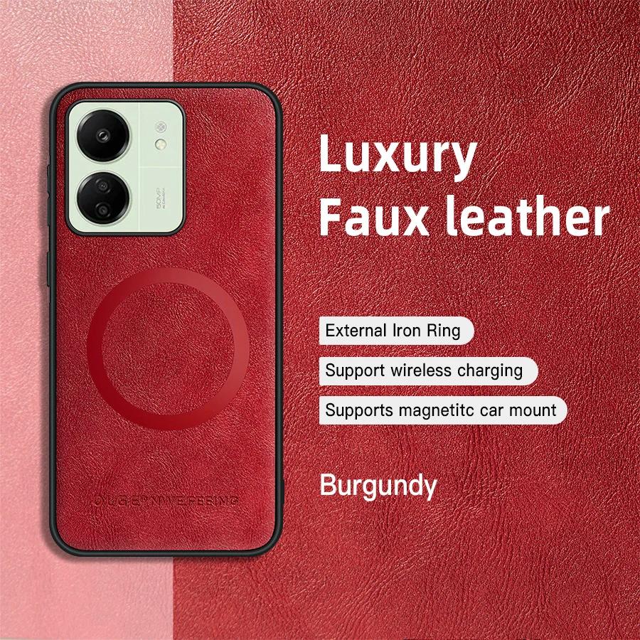 

For Redmi C65 PU Leather Magnetic Ring Soft Edge Anti-Drop Anti-Fingerprint Phone Case For Redmi C65