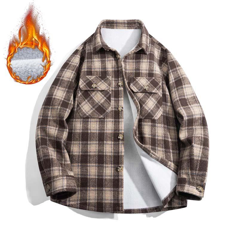 

Мужская осенне-зимняя повседневная утолщенная клетчатая шерстяная куртка-рубашка из овчины 5XL