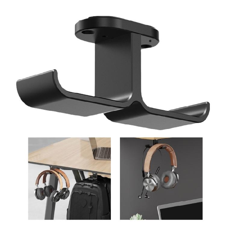 Double Headphone Stand Hanger Under Desk Mount Headphones Holder Rack Space-saving Double Hook Cable Organiser Bracket