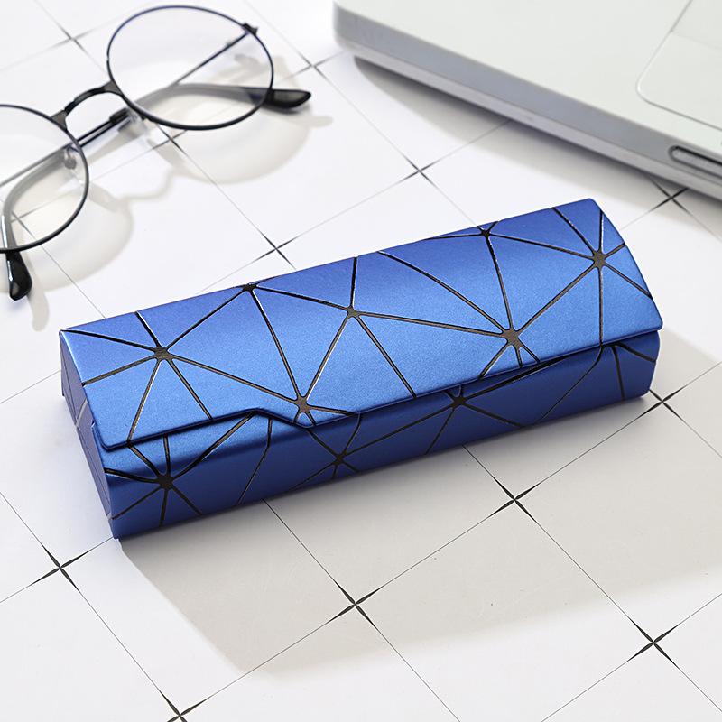 Hard Eyeglasses Case Fashion Geometric Line Decor Waterproof PU Leather Shockproof Spectacle Box for Students Teens