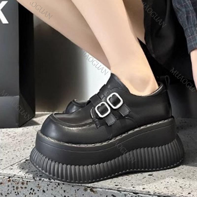 Women's Platform Shoes British Style Spring New Thick Bottom Women Sneakers Casual High Heels Height Increase Mary Jane Loafers