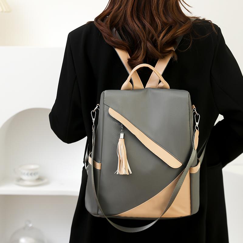 Tassel Backpack Large Capacity Women's Color Contrast Commuter Backpack Multifunctional Shoulder Bag