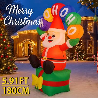 5.91FT Yard Party Decoration Inflatable Santa Claus Ballon Toy LED Light Home Decor Supplies Ornaments Christmas Holiday Gifts