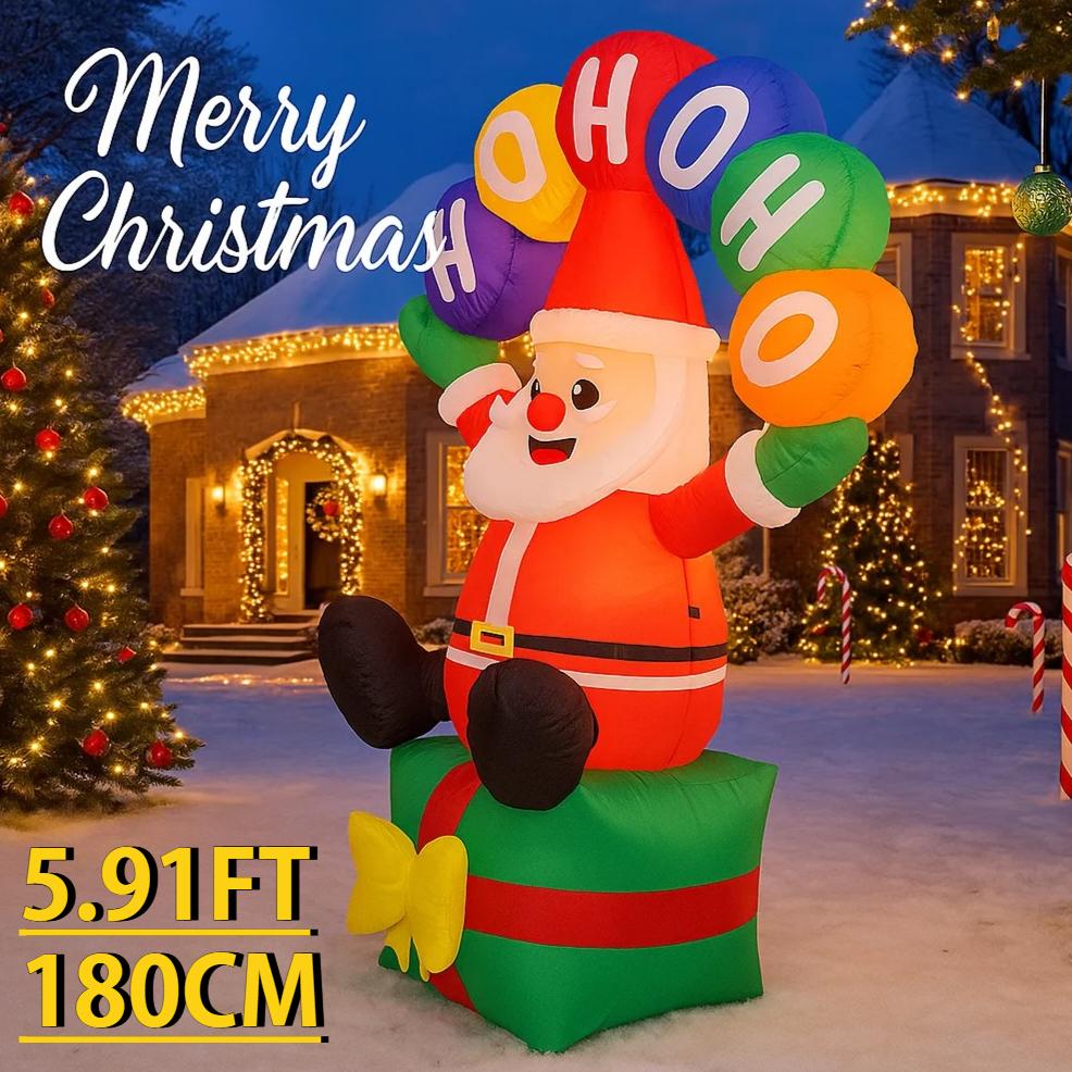 5.91FT Yard Party Decoration Inflatable Santa Claus Ballon Toy LED Light Home Decor Supplies Ornaments Christmas Holiday Gifts