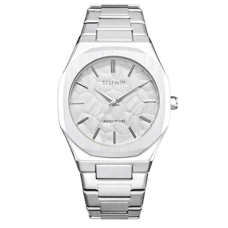 Men's Quartz Watch Embossed Leaf Dial Steel Band Waterproof Fashion Male Wristwatch Premium Quality Steel Strap Business Watches