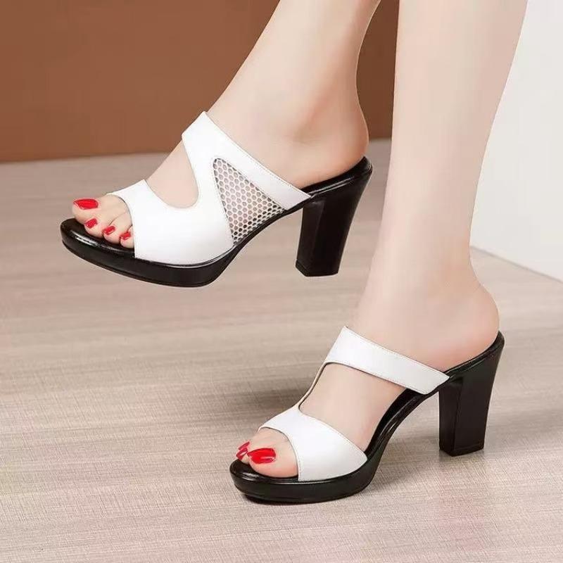 

Large size versatile casual women s shoes summer new thick heel high heel slippers waterproof table fish mouth sandals 35 белый