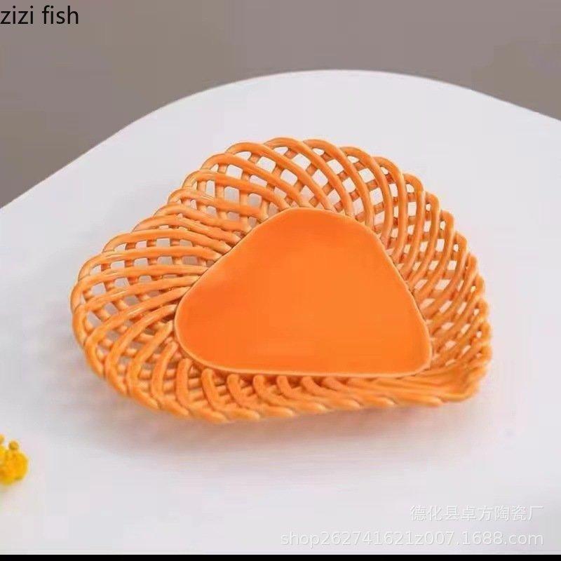 Handgewebter Keramik-Obstteller, Abtropfkorb, Süßigkeitenteller, Snackteller, Aufbewahrungskorb, Ablage, Brotbackform, Dessertschale