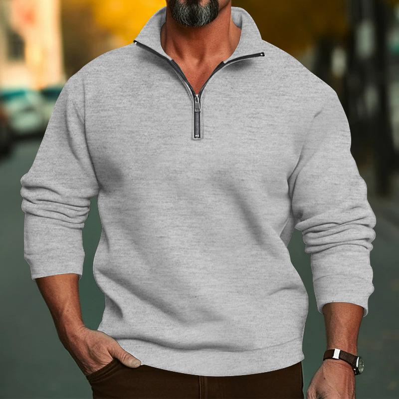 New Men's Casual Stand-Collar Zip-Up Sweatshirt Loose-Fit Men's Fleece-Lined Hoodie