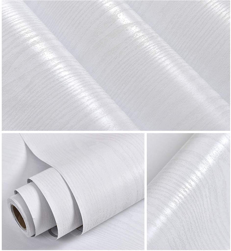 1pc Self-Adhesive White Wood Adhesive Paper Decorative Film For Furniture Real Wood Grain For Cabinet Decoration Easy to Clean