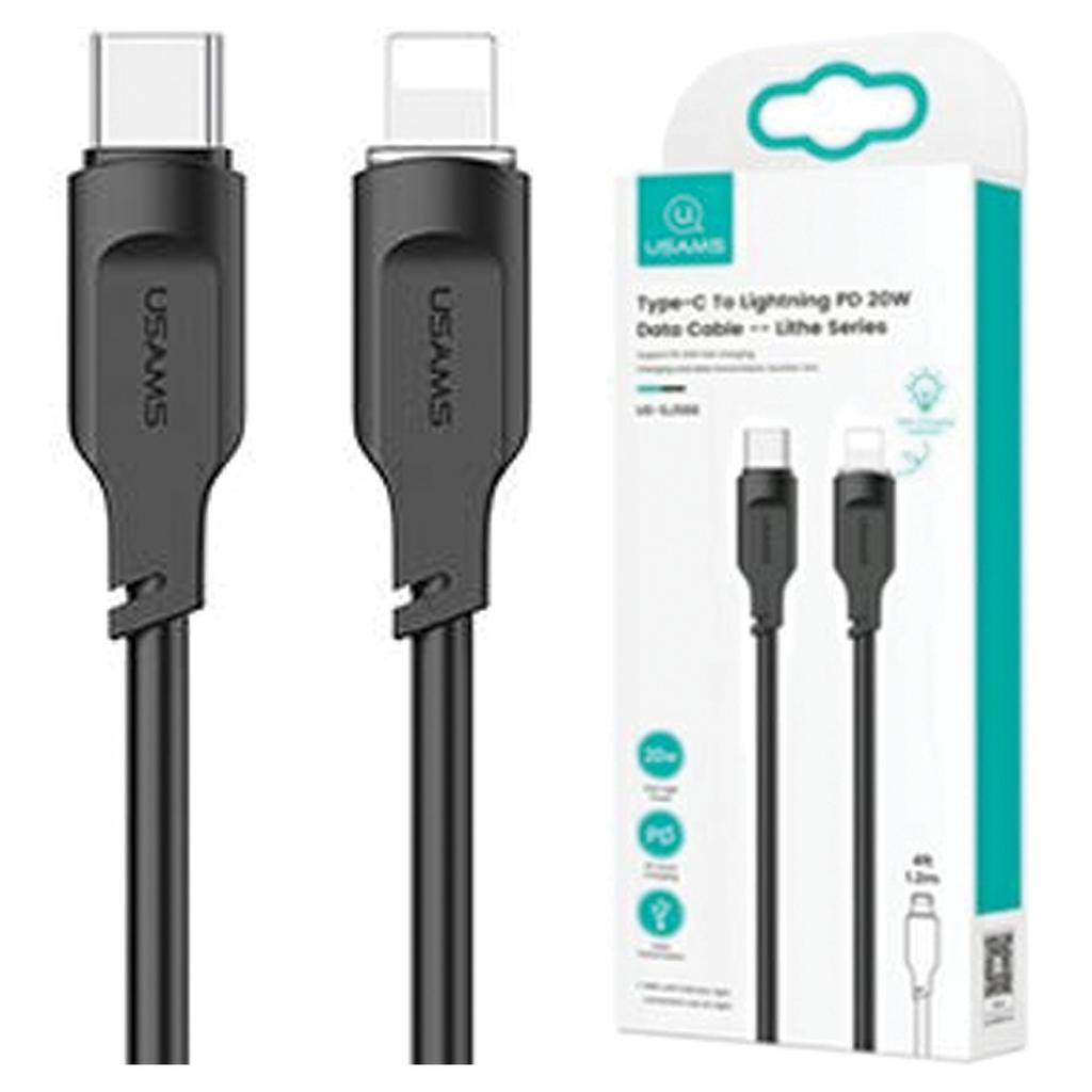 Usams Kabel Usb-C Na Lightning 20W 1,2Mpd Fast Charging Lithe Series Czarny/Black Sj566Usb01 (Us-Sj566)