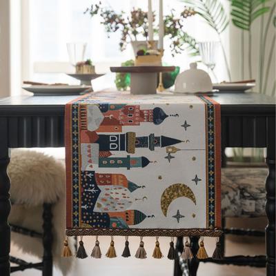 Table Runner with Tassel Coffee Table TV Cabinet Decor Jacquard Cartoon Anime Long Dining Table Runners Holiday Party Decoration