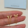Tiny Sweet Tassel Butterfly Stud Earrings for Women Simple Korean Double Ear Hole Tassel Chain Earring Party Jewelry