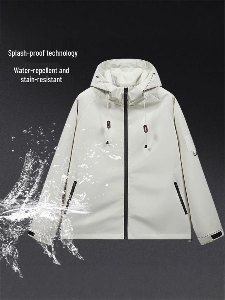 Men's 2025 Spring/Autumn Windproof Waterproof Hooded Jacket: Trendy, Loose-Fit Workwear Outerwear