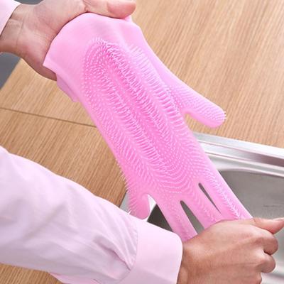 Silicone Dishwashing Cleaning Gloves Solid Color Thicken Kitchen Cleaning Gloves Multifunctional Anti-slip Dish Washing Gloves