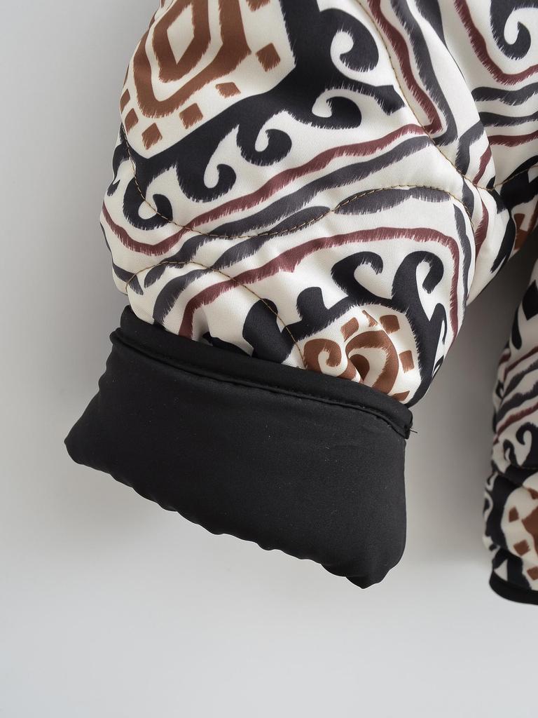 Moda Europea y Americana Otoño/Invierno 2023 Abrigo de Algodón de Dos Piezas con Estampado en Contraste y Cuello Alto