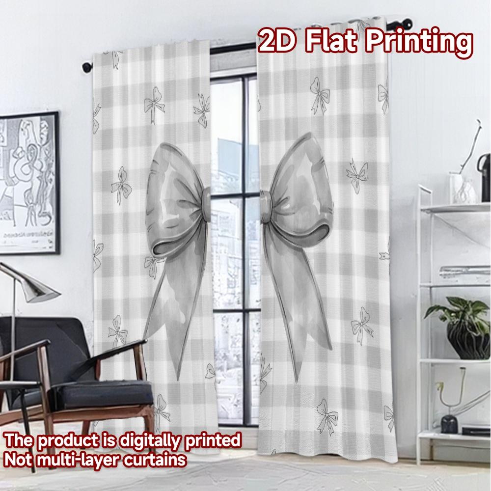 2D FLAT PRINTING 2pcs Curtains (Without Rod) Gingham Bows Design Modern Curtains&Window Treatment Versatile Fabric Curtains Gift