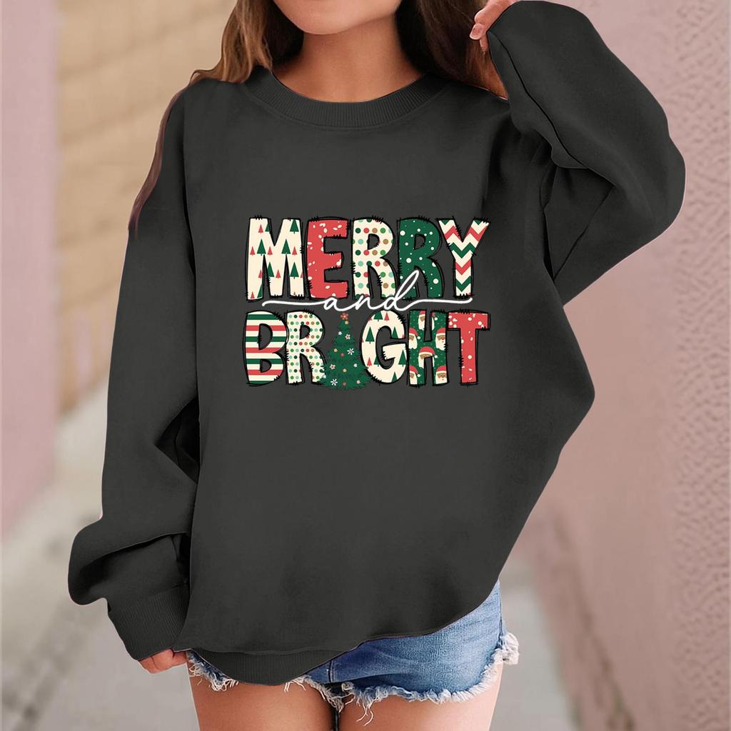 Children's Fashionable Casual Long-sleeved Loose Christmas Print Pullover Sweatshirt